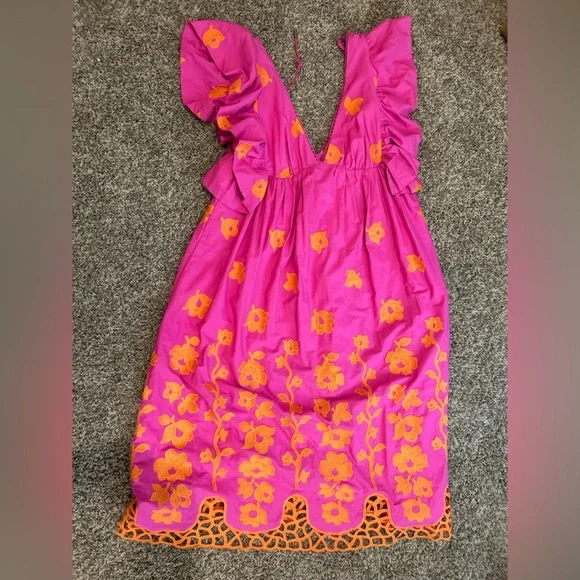 Anthropologie Vibrant Pink and Orange Midi Dress - Picture 8 of 12